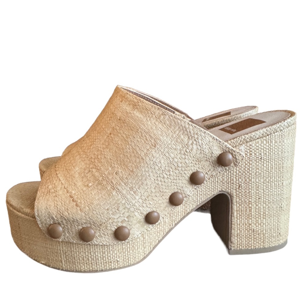 Dolce Vita Natural Woven Platform Mules Chunky Heel